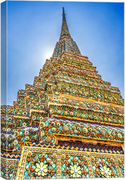 Ceramic Chedi Spire Pagoda Wat Pho Bangkok Thailand Canvas Print by William Perry