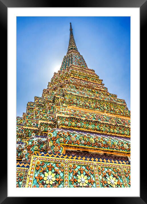 Ceramic Chedi Spire Pagoda Wat Pho Bangkok Thailand Framed Mounted Print by William Perry