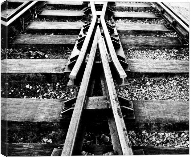 Detail of a railway tracks crossing at Bristol harbourside Canvas Print by Steve Painter