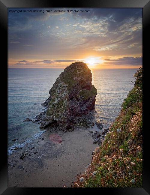 Sea stack Porth Framed Print by tom downing