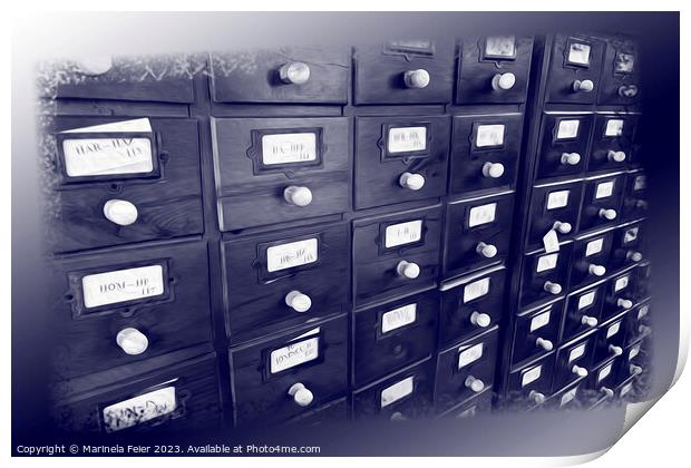 Old library drawers Print by Marinela Feier