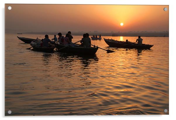 Tourists Enjoying Sunrise on the Ganges Acrylic by Serena Bowles