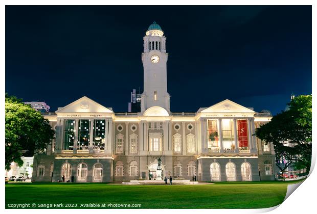 Night view of Victoria Concert Hall in Singapore Print by Sanga Park