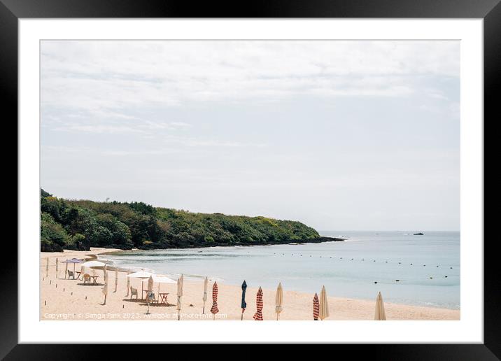 Kenting Small Beach with parasol in Taiwan Framed Mounted Print by Sanga Park