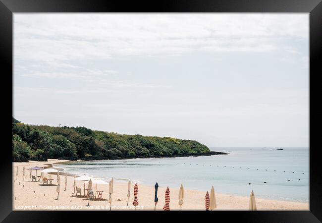 Kenting Small Beach with parasol in Taiwan Framed Print by Sanga Park