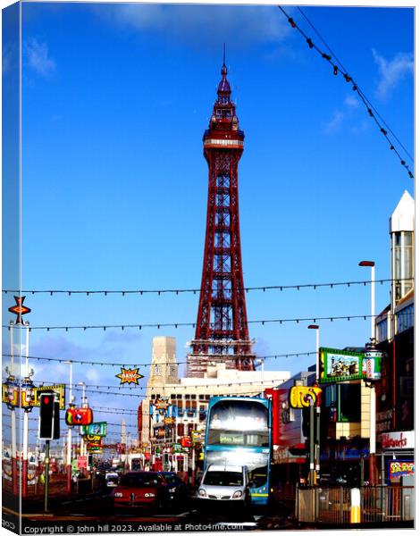 Iconic Blackpool Tower Silhouette against Blue Sky Canvas Print by john hill