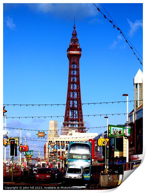 Iconic Blackpool Tower Silhouette against Blue Sky Print by john hill