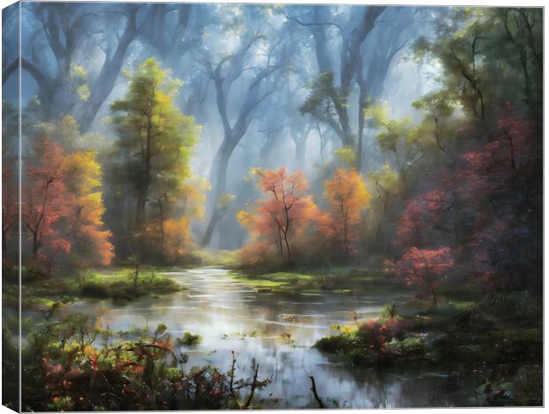 Autumnal Mist: A Pond's Enigma Canvas Print by Roger Mechan