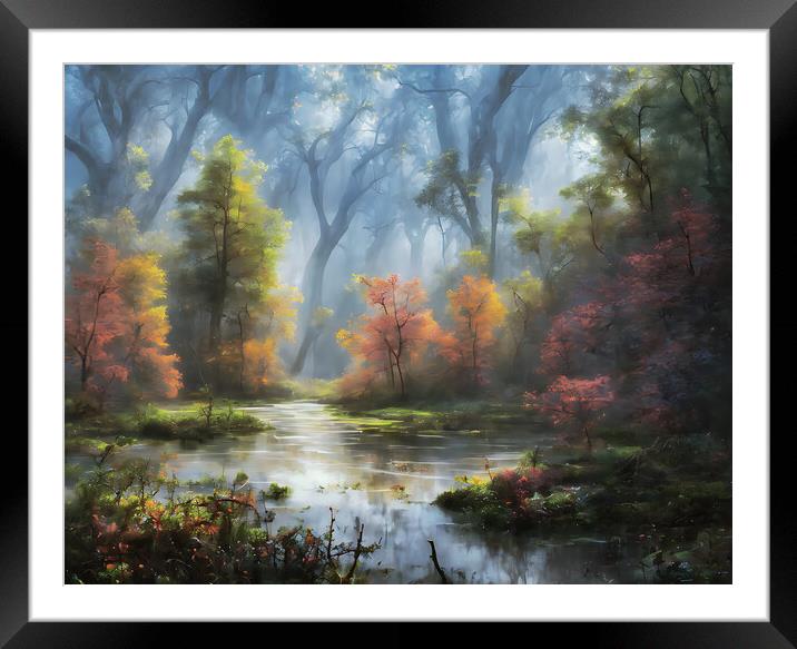 Autumnal Mist: A Pond's Enigma Framed Mounted Print by Roger Mechan