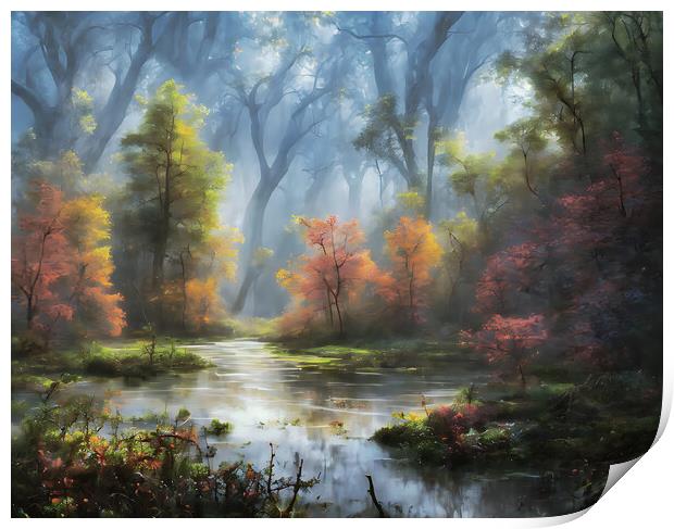 Autumnal Mist: A Pond's Enigma Print by Roger Mechan