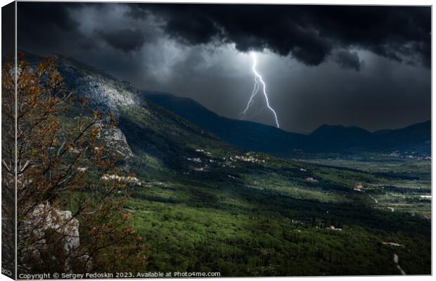 Lightning strike in the mountains. Canvas Print by Sergey Fedoskin