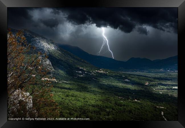 Lightning strike in the mountains. Framed Print by Sergey Fedoskin