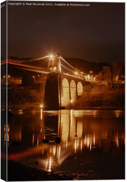 Anglesey Menai Bridge at Night Canvas Print by Pearl Bucknall