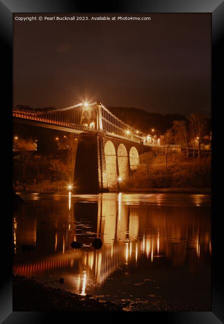 Anglesey Menai Bridge at Night Framed Print by Pearl Bucknall