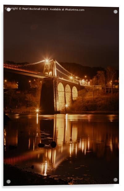 Anglesey Menai Bridge at Night Acrylic by Pearl Bucknall