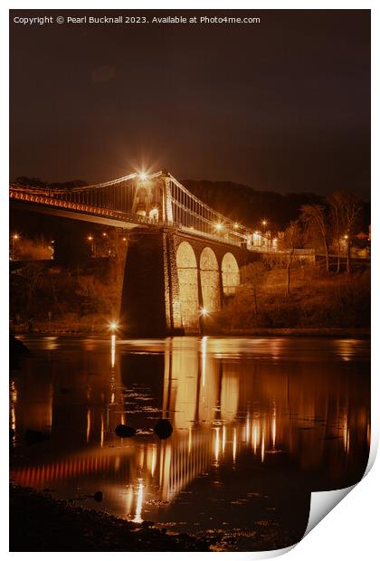 Anglesey Menai Bridge at Night Print by Pearl Bucknall