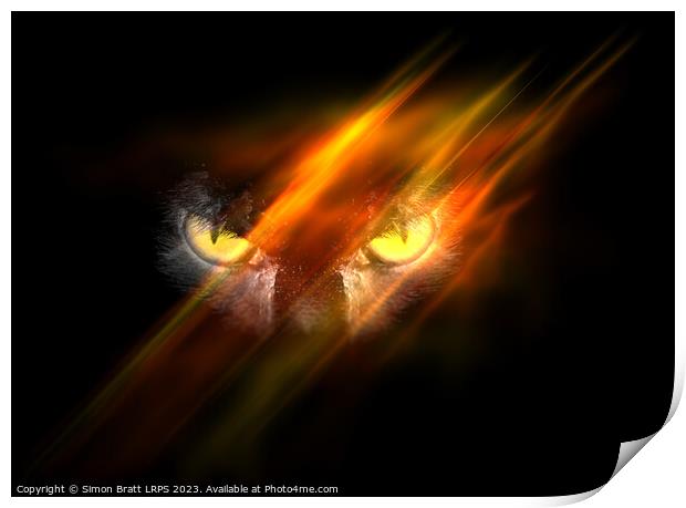 Evil animal eyes in the darkness with fire Print by Simon Bratt LRPS