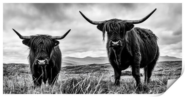 Highland Cows in black and white Print by Guido Parmiggiani