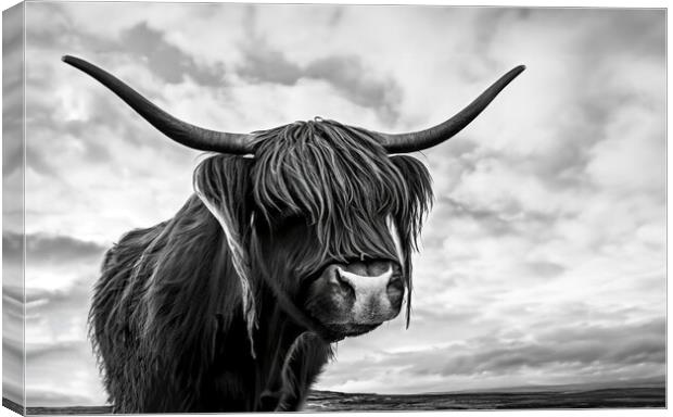 Highland Cow in black and white Canvas Print by Guido Parmiggiani