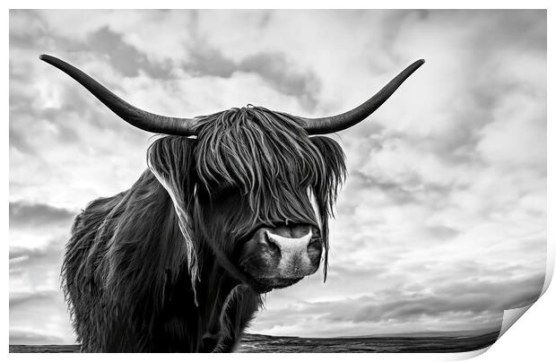 Highland Cow in black and white Print by Guido Parmiggiani