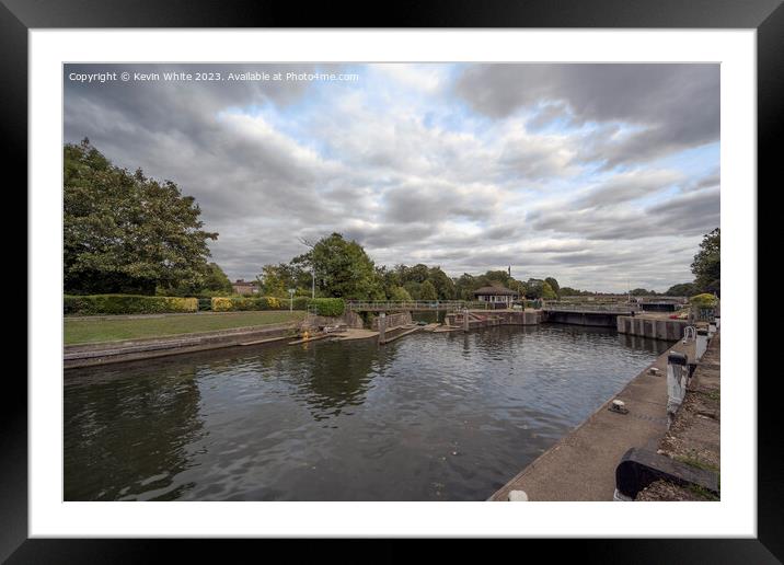Riverside view towards Molesey Lock near Hampton Court Bridge Framed Mounted Print by Kevin White