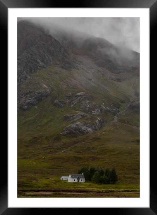Moody white cottage at Glencoe Framed Mounted Print by Jade Scott
