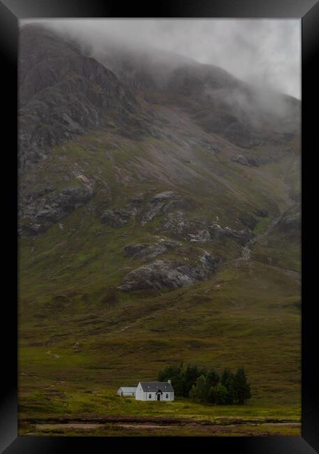 Moody white cottage at Glencoe Framed Print by Jade Scott