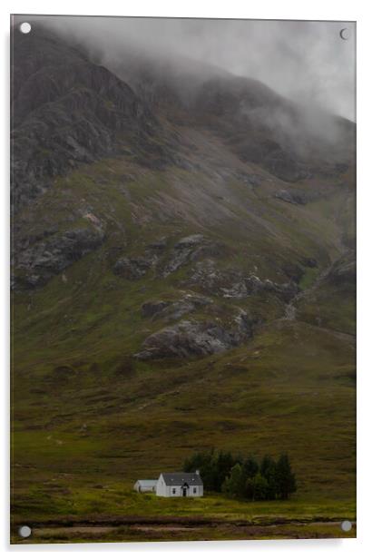 Moody white cottage at Glencoe Acrylic by Jade Scott