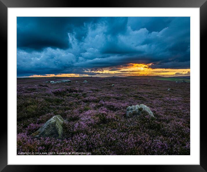 Sunset and Storms Over the Moorland Heather Framed Mounted Print by Inca Kala