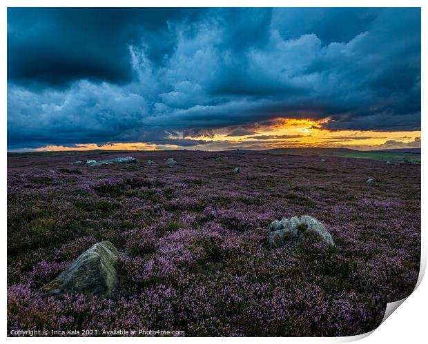 Sunset and Storms Over the Moorland Heather Print by Inca Kala