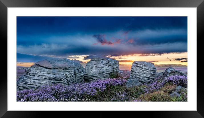 Sunset Tinted Clouds Over Moorland Heather Framed Mounted Print by Inca Kala