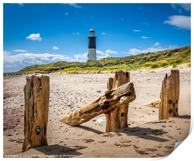 Spurn Point Lighthouse and Sea Defenses Print by Inca Kala