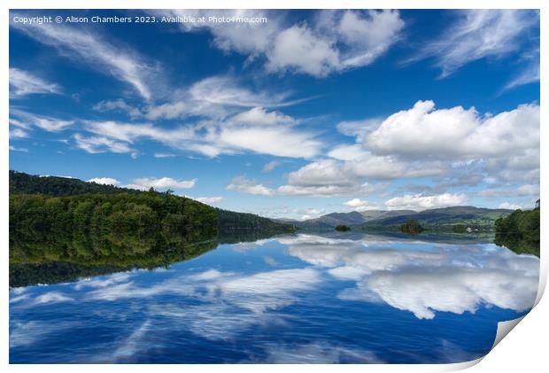 Lake Windermere Summer Clouds Reflection Print by Alison Chambers