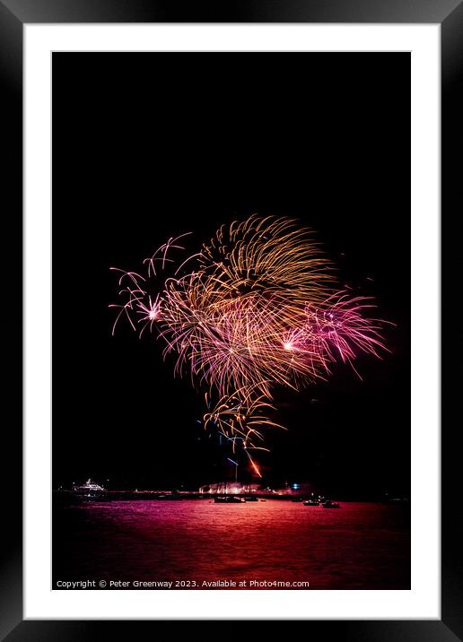 Fireworks Over The Harbour Water In Plymouth Framed Mounted Print by Peter Greenway