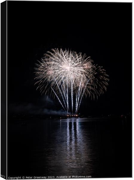 Pyrotechnic Ballet over Plymouth Harbour Canvas Print by Peter Greenway