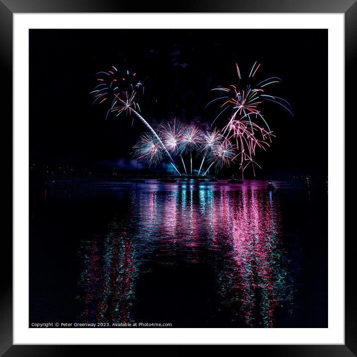 Fireworks Over The Water In Plymouth Harbour Framed Mounted Print by Peter Greenway