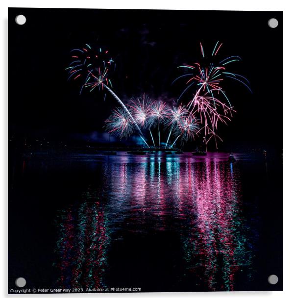Fireworks Over The Water In Plymouth Harbour Acrylic by Peter Greenway