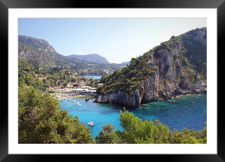 View of the amazing bay with beautiful crystal clear water and cliffs in Paleokastritsa, Corfu, Greece Framed Mounted Print by Virginija Vaidakaviciene