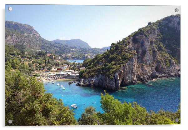 View of the amazing bay with beautiful crystal clear water and cliffs in Paleokastritsa, Corfu, Greece Acrylic by Virginija Vaidakaviciene