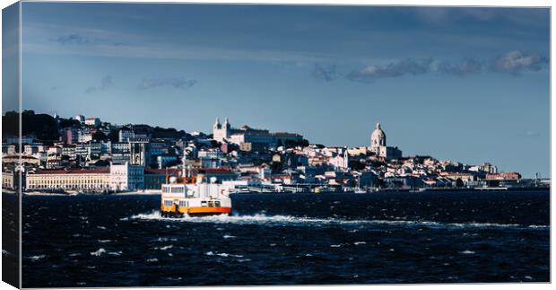 Lisbon skyline with ferry boat  Canvas Print by Alexandre Rotenberg