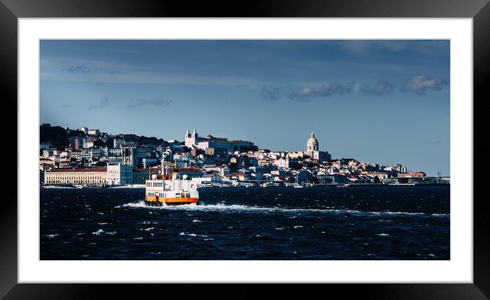 Lisbon skyline with ferry boat  Framed Mounted Print by Alexandre Rotenberg