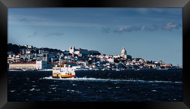 Lisbon skyline with ferry boat  Framed Print by Alexandre Rotenberg