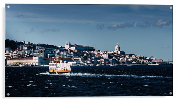 Lisbon skyline with ferry boat  Acrylic by Alexandre Rotenberg
