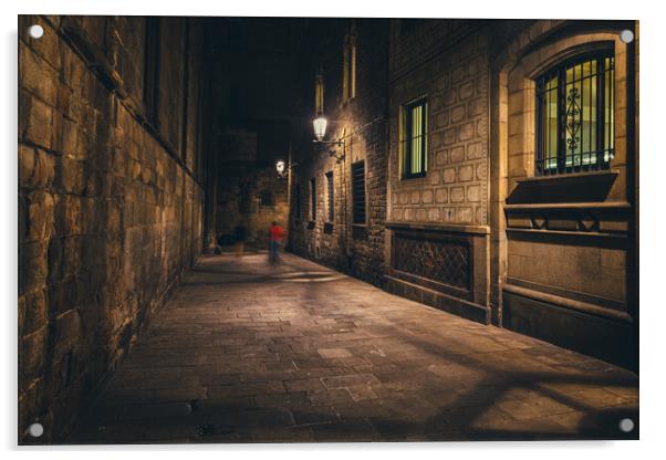 Bracelona Gothic Quarter By Night Acrylic by Artur Bogacki