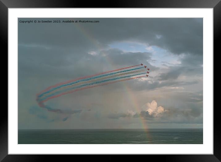 Red Arrows through the Rainbow Framed Mounted Print by Jo Sowden