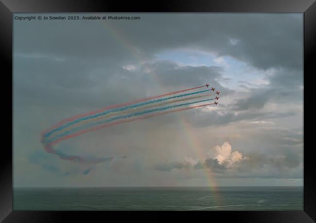 Red Arrows through the Rainbow Framed Print by Jo Sowden