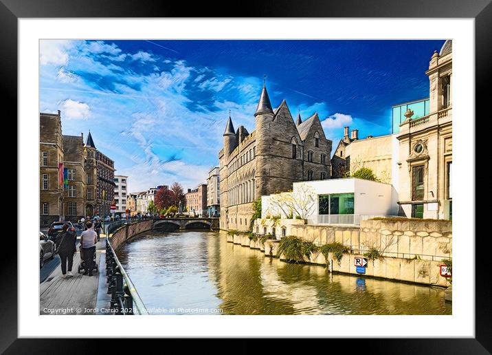 The Serene Canal of Ghent - CR2304-9035-PIN Framed Mounted Print by Jordi Carrio