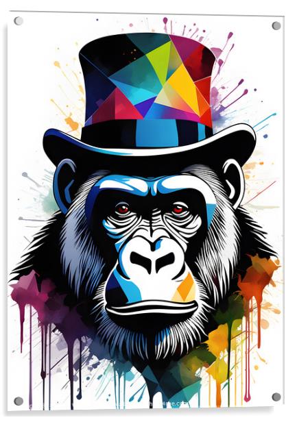 Abstract Gorilla With Top Hat Acrylic by Darren Wilkes