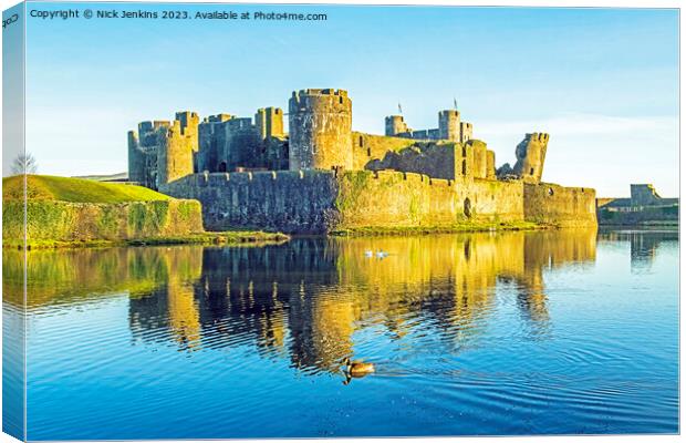 Caerphilly Castle and Moat South Wales in January   Canvas Print by Nick Jenkins