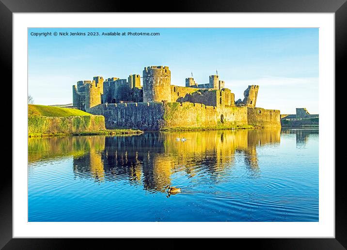 Caerphilly Castle and Moat South Wales in January   Framed Mounted Print by Nick Jenkins
